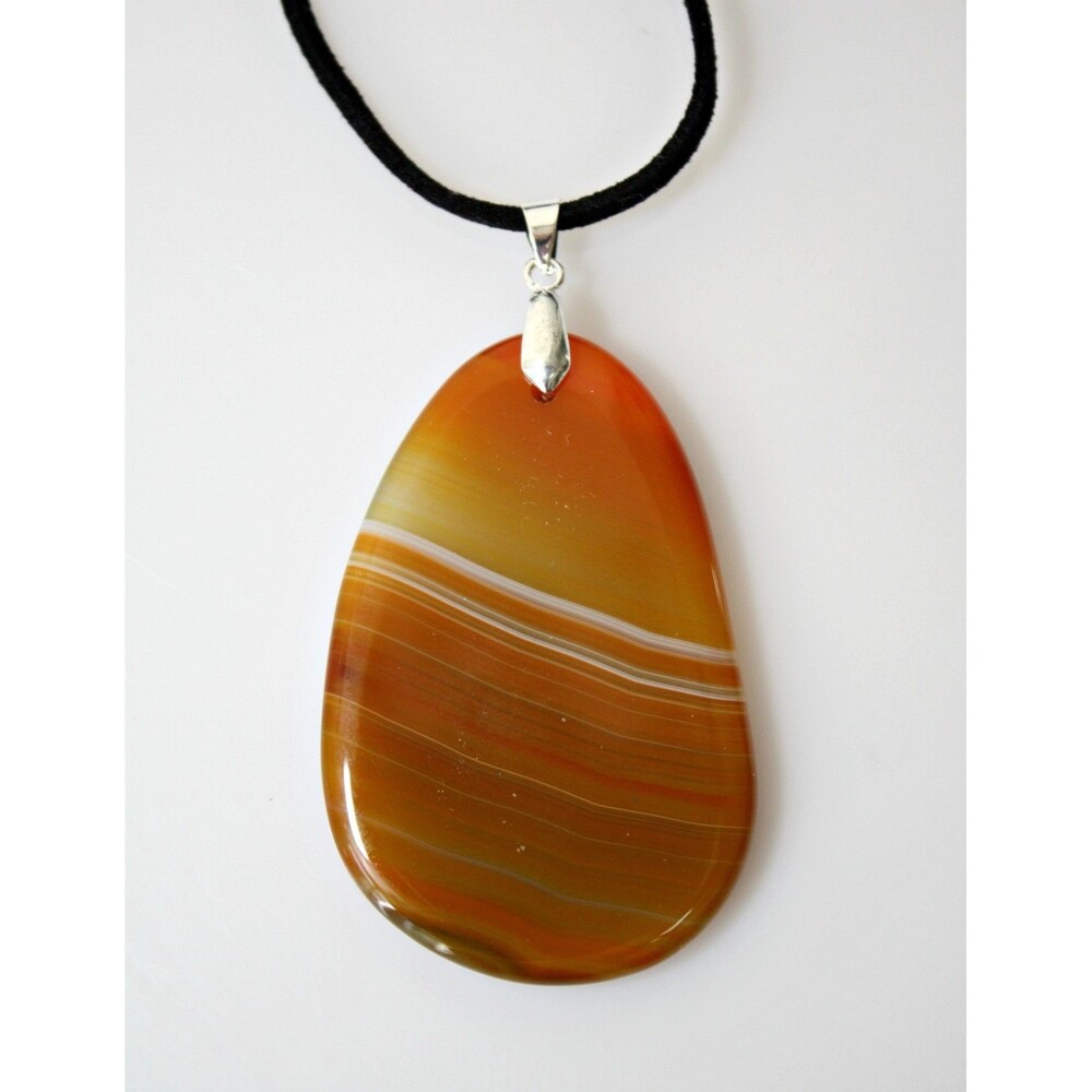 Agate Stone Pendant Statement Necklace ~ Orange / White Stripes ~ Unique Gift